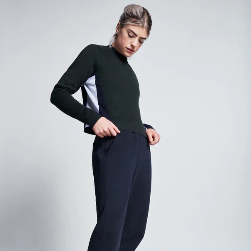 New LNDR Soft Vigilante 100% merino wool boxy cropped colorblock knit sweater - Picture 2 of 14